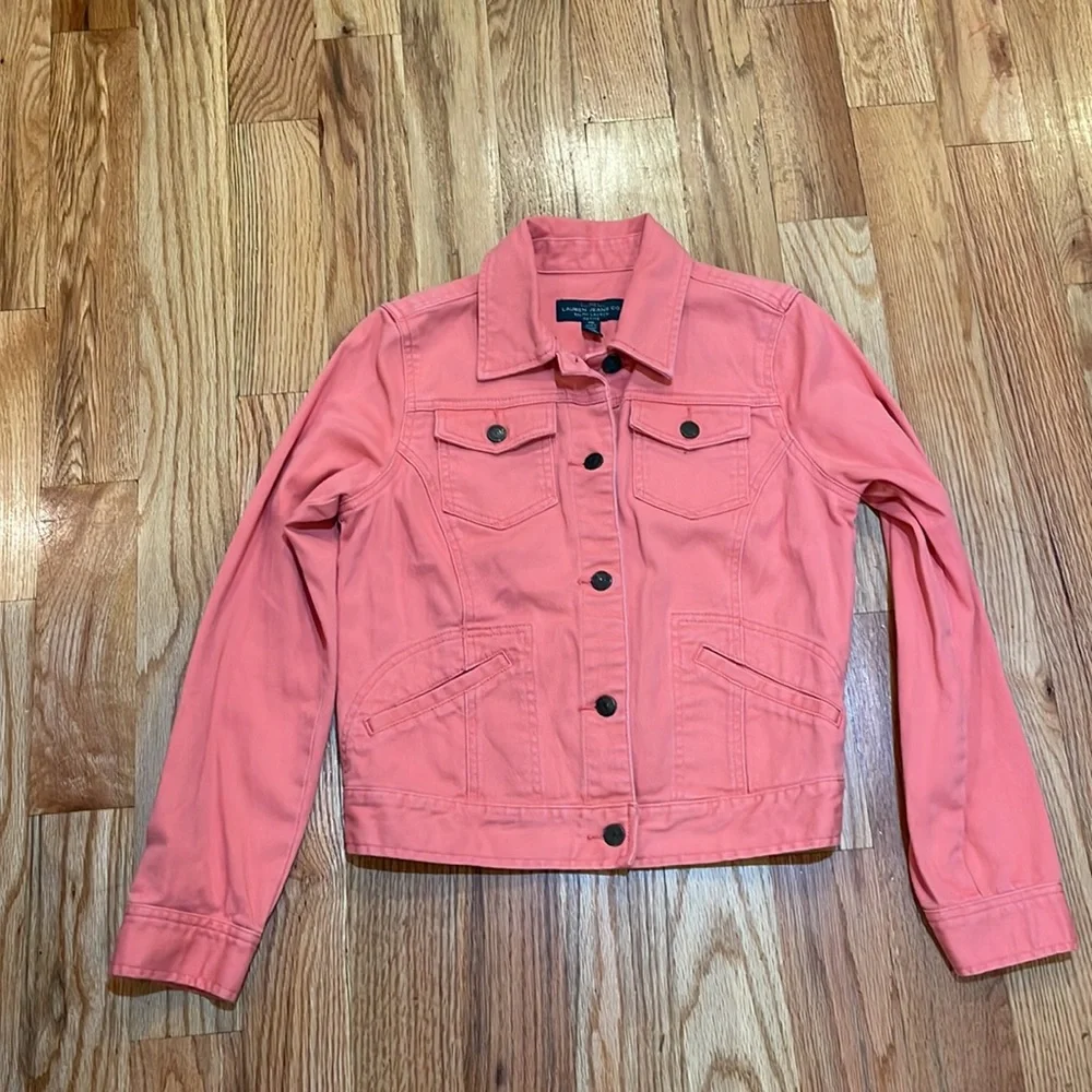 LRL Lauren Ralph Lauren color Denim Jean Jacket Petite Medium M /Coral